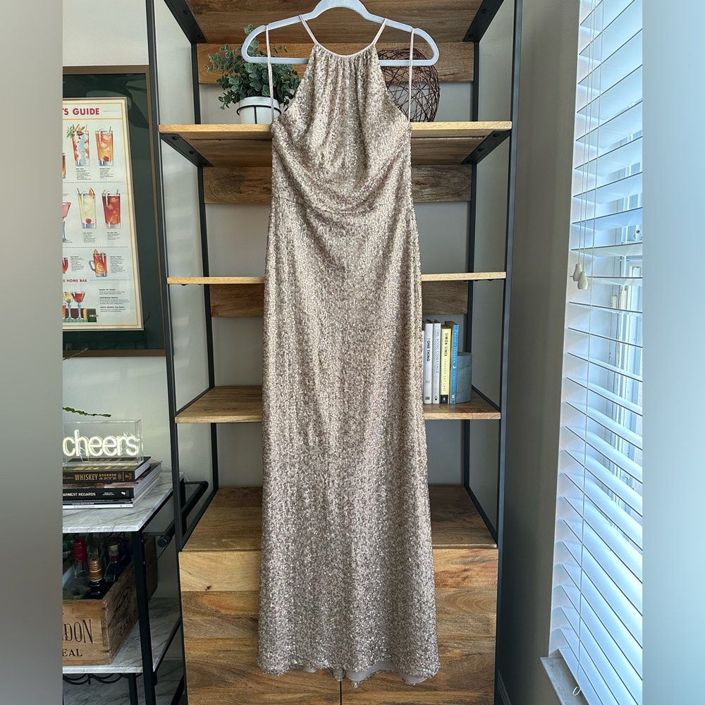 Amsale Gold Sequin Halter Gown, Size 8